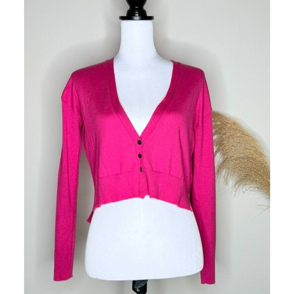 Banana Republic Sweater Crop P/XS Pink Silk Blend Long Sleeve Button Cardigan - Picture 1 of 8
